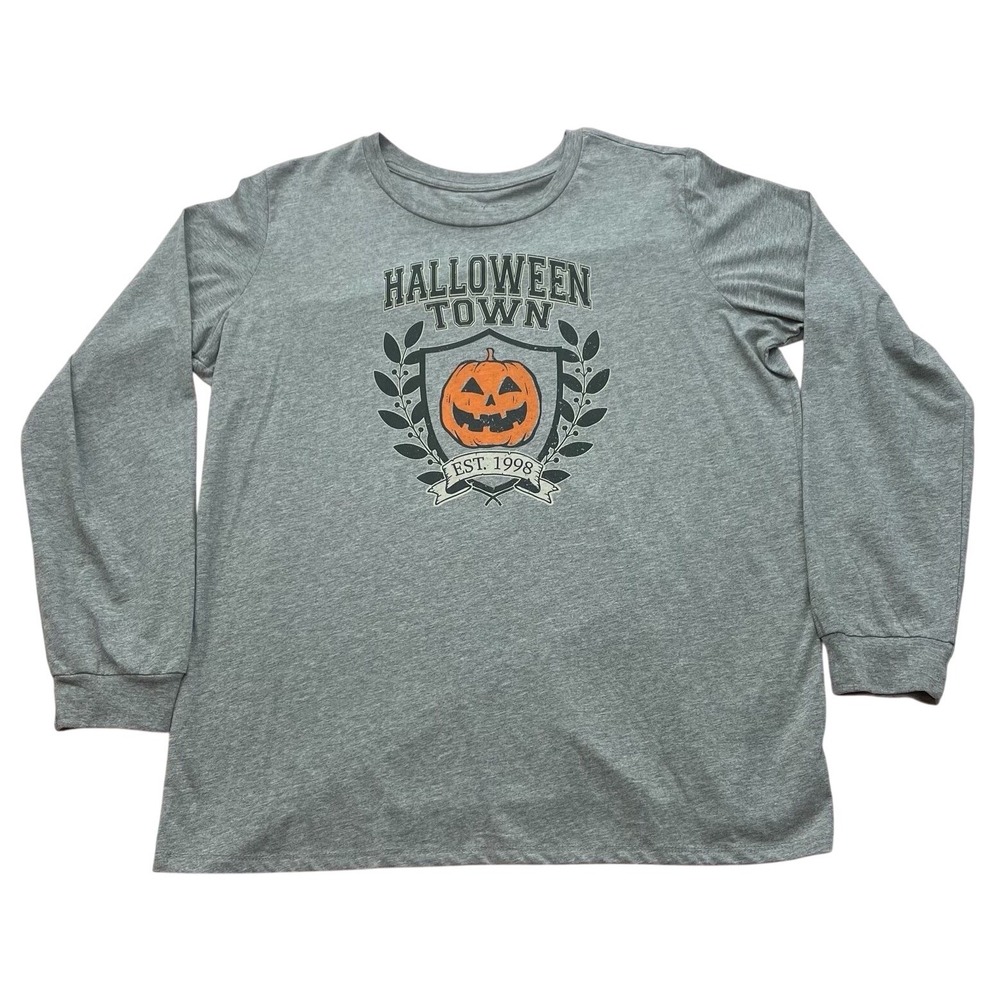 Halloweentown Halloween Pumpkin Long Sleeve Tee Gray‎ Women's XL